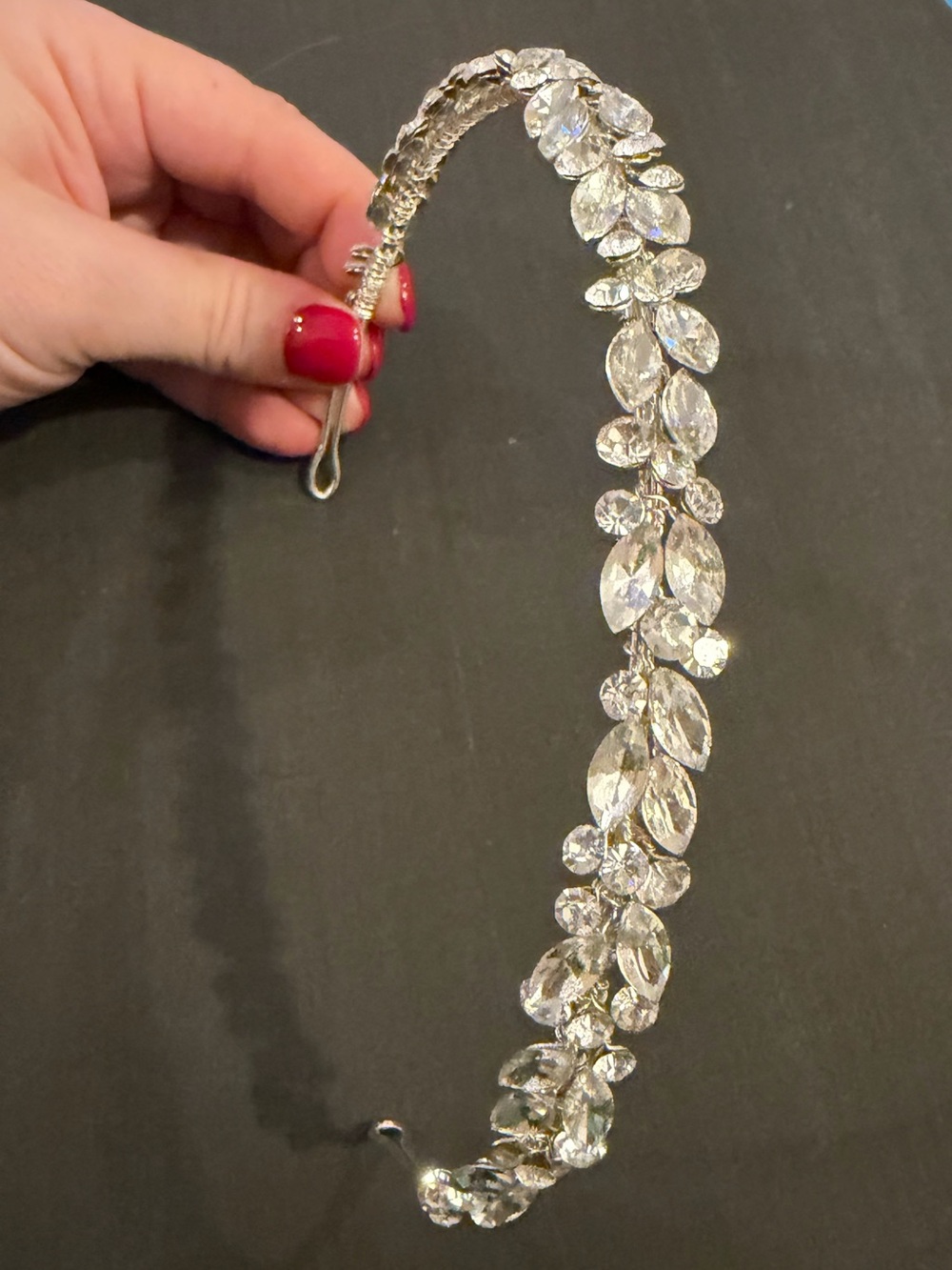 Crystal Leaf Bridal Headband - Clear Silver
